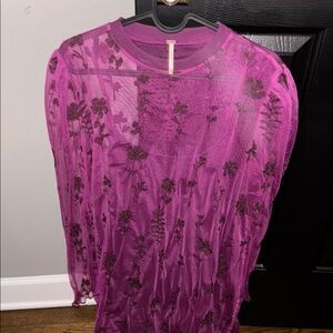 Free People Sheer Magenta Floral Blouse size M